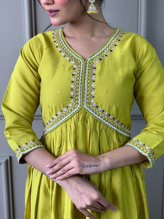 Green Viscose Rayon A-Line Kurta