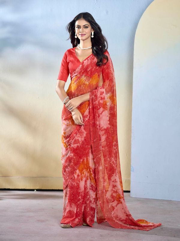 Maroon Color Beautiful Georgette Fabric Designer Printed Saree
