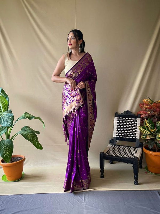 Purple Weaving Jacquard Jari Designer Soft Silk Saree