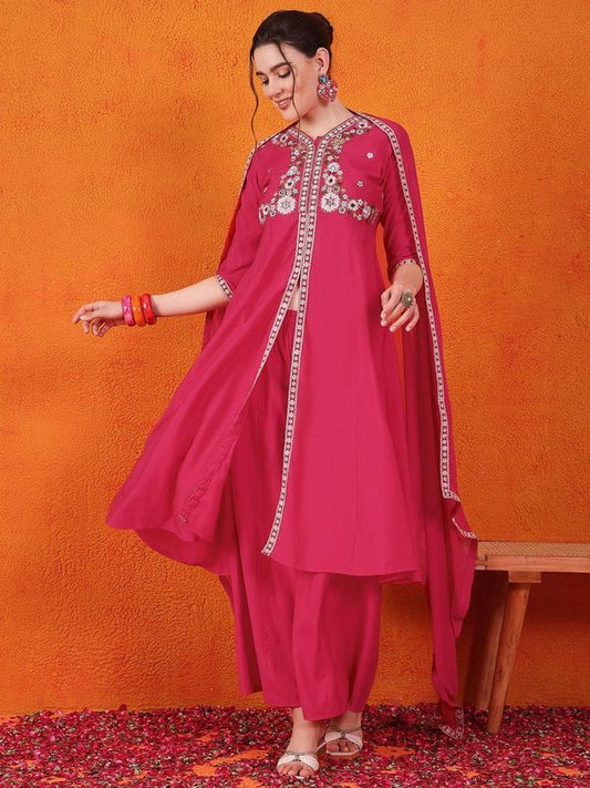 Pink Color Beautiful Partywear Readymade Salwar Kameez