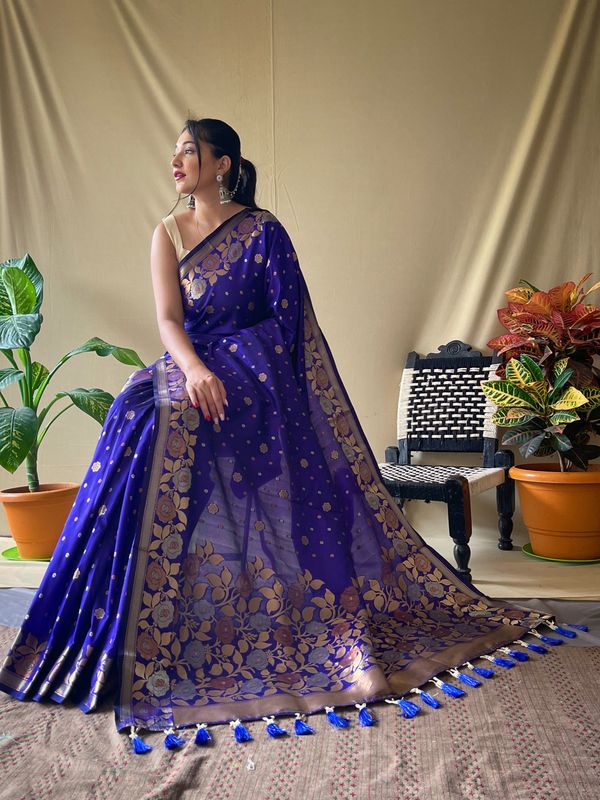 Voilet Weaving Jacquard Jari Designer Soft Silk Saree