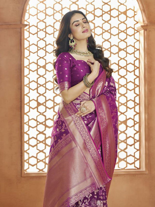 Purple Weaving Jari Designer Banarasi Silk Saree