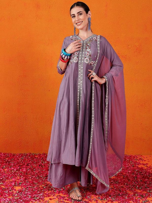 Purple Color Beautiful Partywear Readymade Salwar Kameez