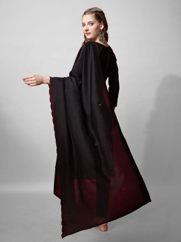 Black Color Cotton Blend Readymade Dress With Designer Embroidery Work