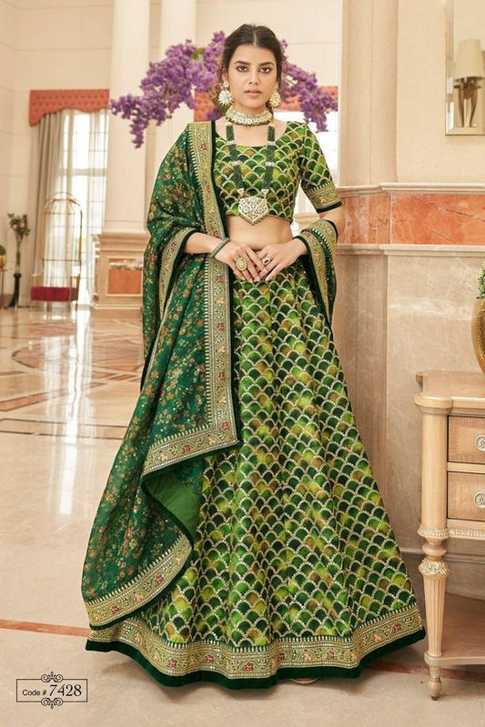 Green Women's Art Silk Embroidery Lehenga Choli