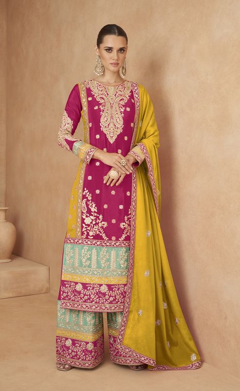 Pink Chinon Fabric Heavy Embroidery Work Ethnic Salwar Kamez