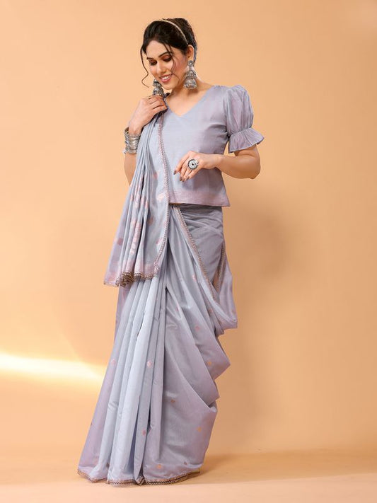 Sky Blue Wevon Jari Designer Chanderi Silk Saree