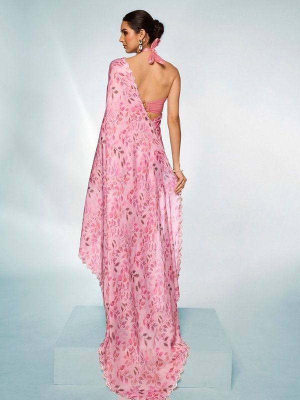 Pink Color Satin Georgette Fabric  Designer Printed Graceful Bollywood Style Party Saree
