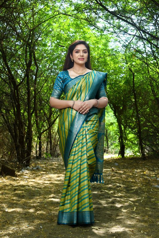 Green Wevon Jari Laheriya Designer Soft Silk Saree