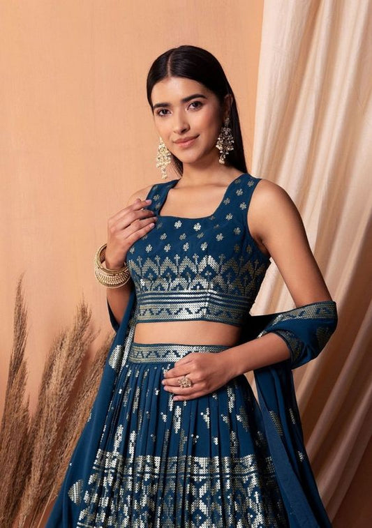 Blue Color Sequins Embroidered Bridesmaid Ceremonial Lehenga Choli