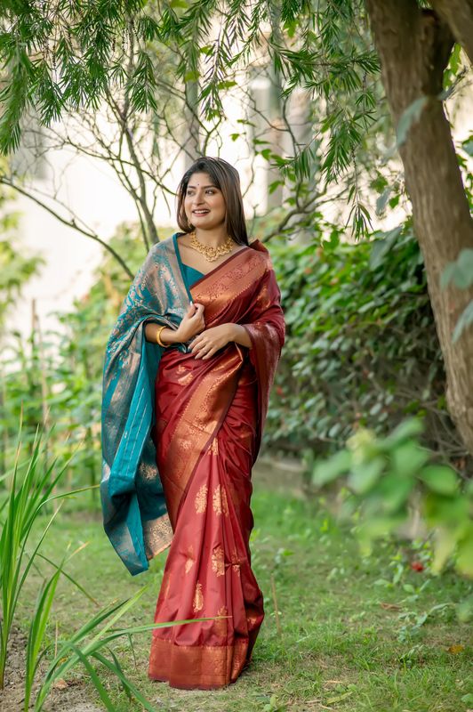 Red Wevon Jari Designer Tussar Silk Saree