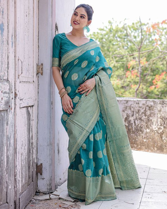 Rama Wevon Jari Designer Chanderi Silk Saree