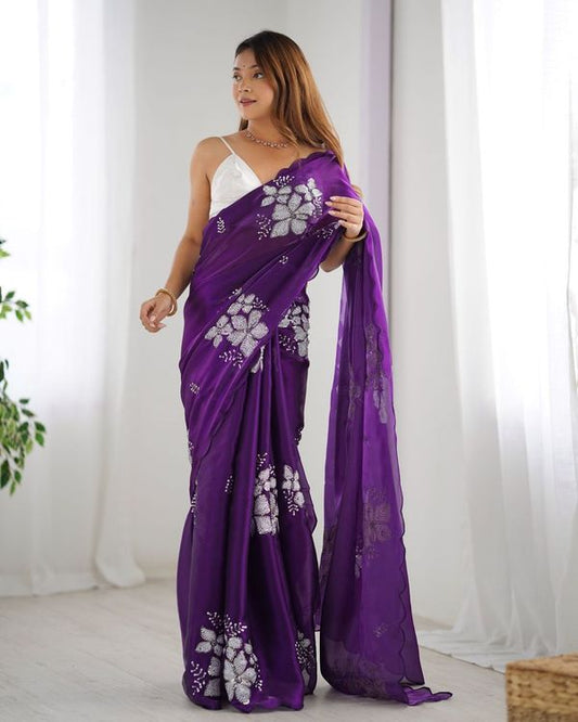 Purple Designer Sequance Embroidery Work Jimmy choo Saree