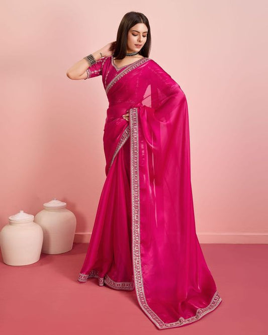 Pink Embroidery Work Lace Blouse Jimmy Choo Saree