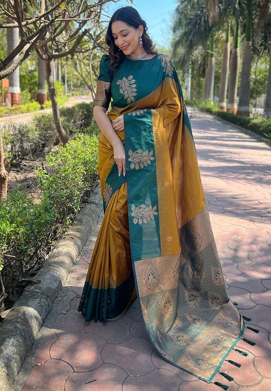 Mustard Soft Silk Weaving Jari Designer Graceful Ceremonial Saree