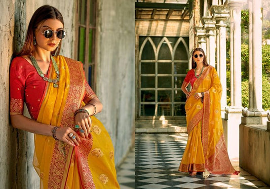 Yellow Weaving Designer Tissue Silk Saree