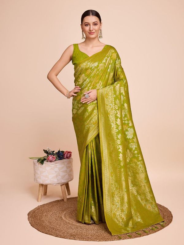 Mahendi Weaving Copper Jari Designer Handloom Silk Saree