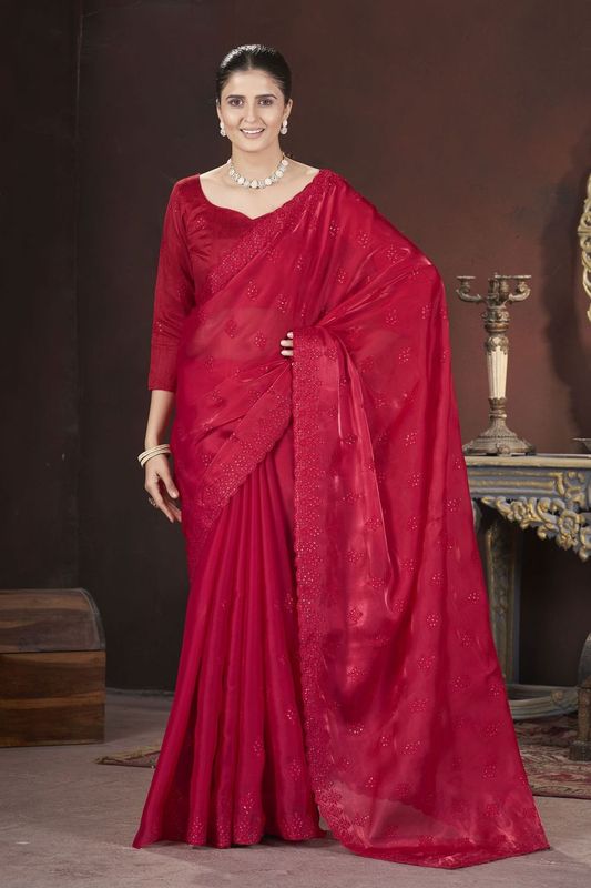 Red Sequance & Thread Embroidery Work Jimmy Choo Saree