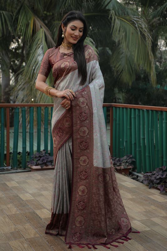 Grey Weaving Kanjivaram Designer Kanjivaram Silk Saree