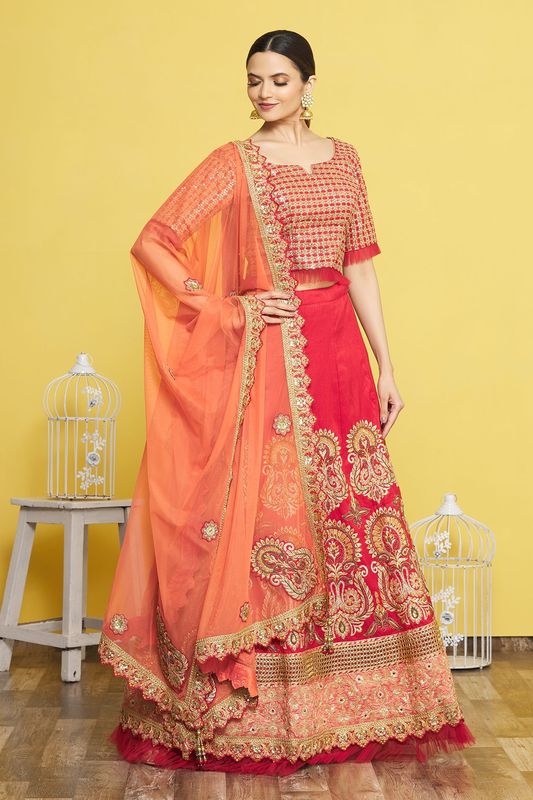 Red Color Silk Fabric Heavy Adorable Wedding Ceremony Lehenga Set