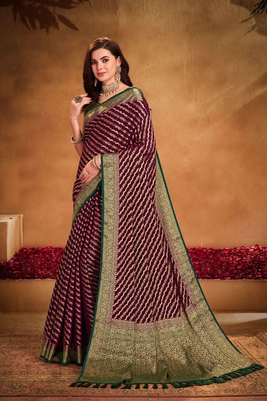 Wine Wevon Jacquard Designer Georgette Saree