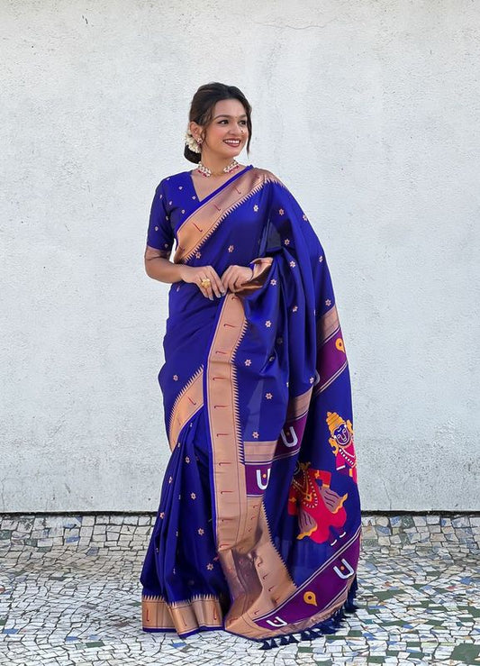 Lavender Wevon Paithani Vitthala Designer Soft Silk Saree