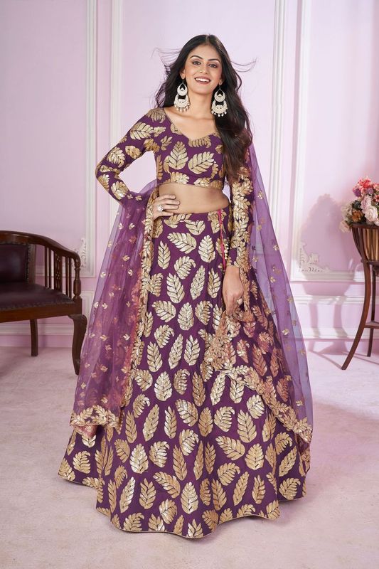 Purple Women's Georgette Embroidery Lehenga Choli