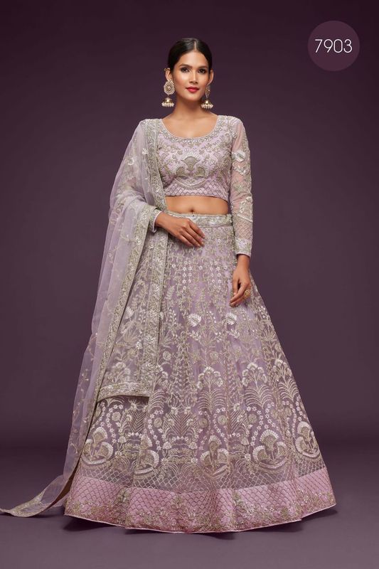 Dusky Orchid Women's Soft Net Embroidery Lehenga Choli