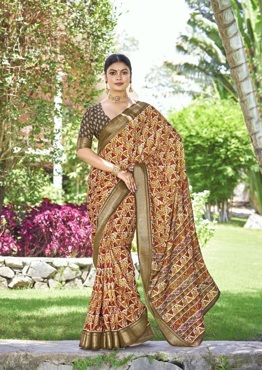 Yellow Wevon Border Designer With Printed Kalamkari Silk Saree