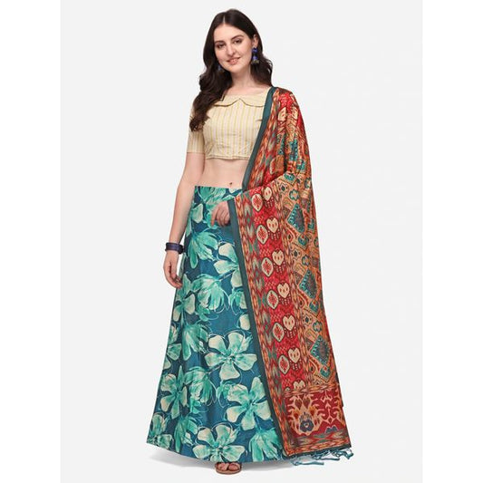 Digital Print Satin Silk Fabric Stitched Lehenga Choli With Jequared Blouse and Assami Silk Thread Work Dupatta For Women and Girls In Festive Party And Traditional Wear