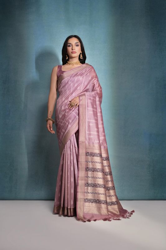 Wine Weaving Ikkat Designer Tusser Silk Saree