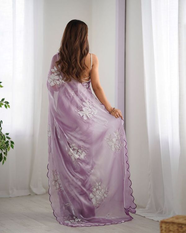 Lavender Color Bollywood Style Designer Sequance Embroidery Work Jimmy Choo Saree