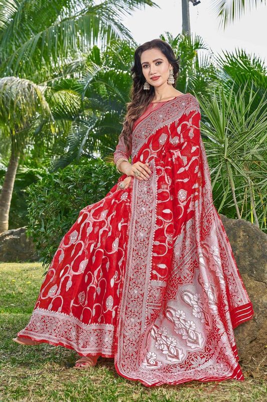 Red Wevon Thread Designer Silk Cotton Saree