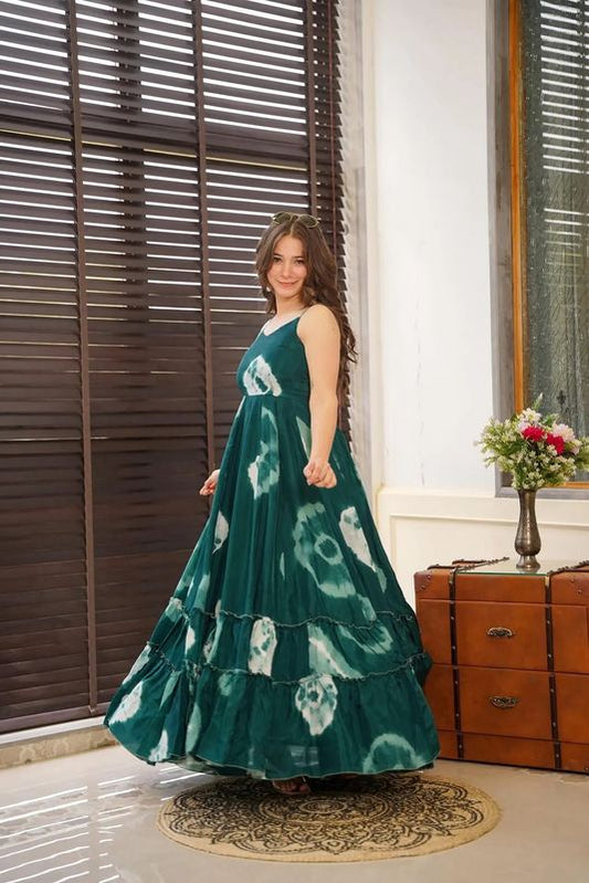 Teal Color Ethnic Rayon Fabric Designer Digital Printed Long Partywear Gown