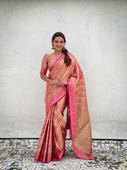 Pink Wevon Laheriya Designer Jari Tissue Saree