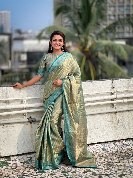 Blue Color Jari TissueFestive Ethnic Saree With Wevon Laheriya Designer Looks