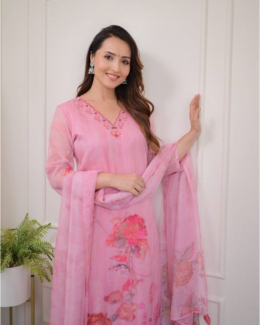 Pink Organza Straight Kurta