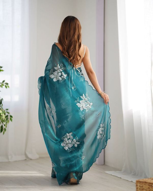 Rama Color Bollywood Style Designer Sequance Embroidery Work Jimmy Choo Saree