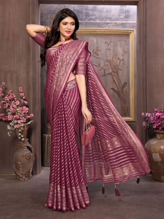 Wine Brasso Cutting Designer Work Moss Brasso Saree