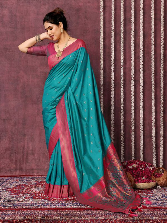 Blue Wevon Jari Designer Work Silk Blend Saree