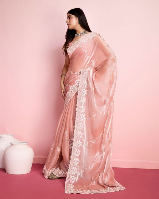 Peach Sequance Embroidery Work Jimmy Choo Saree