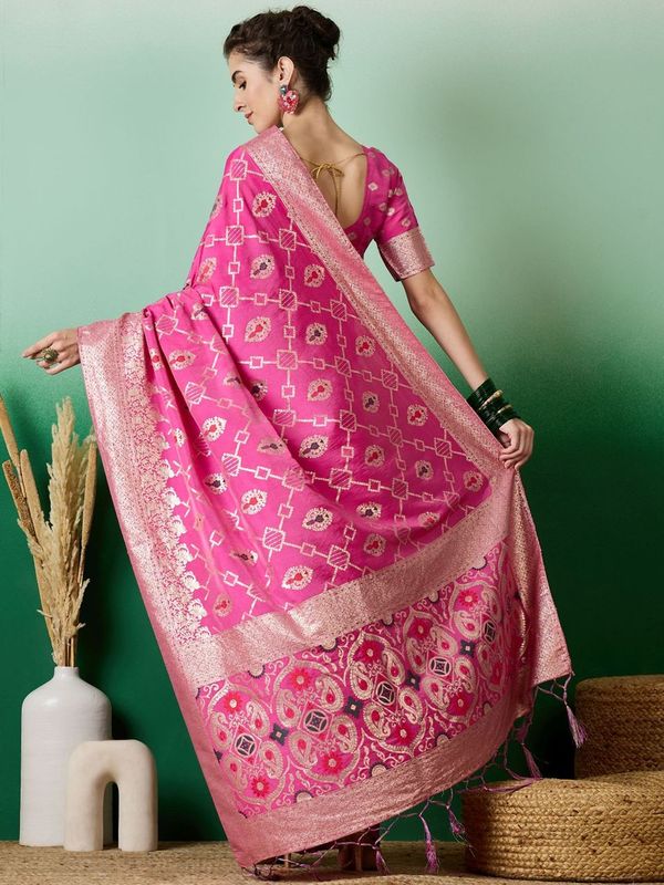 Pink Wevon Jacquard Designer Staple Dola Cotton Saree