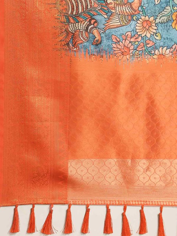 Multicolor Women's Kanjeewaram Digital Printed Saree