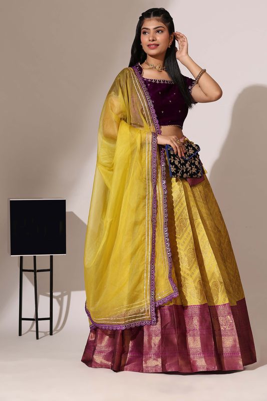 Multi Velvet Jacquard Work Lehenga