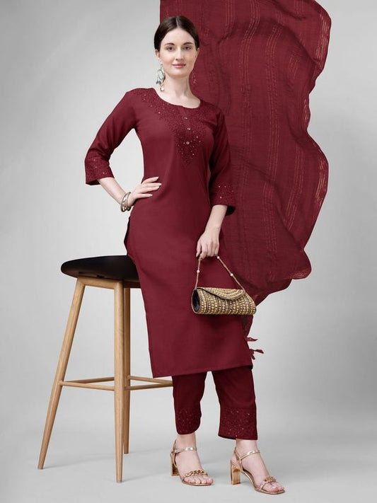 Maroon Cotton Blend Ethnc Formal Looks Stitched Salwar Kameez