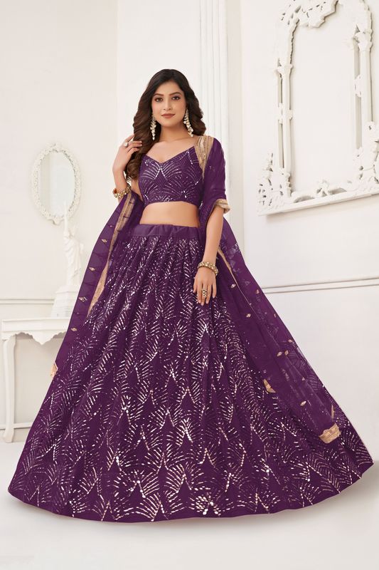 Wine Color Glamorous Heavy Embroidery Work Wedding Reception Wear Bridesmaid Lehenga