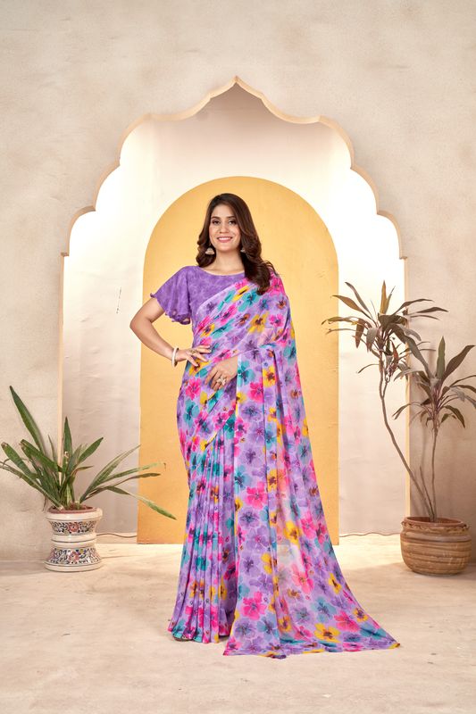 Purple Designer Printed Weight Less Saree