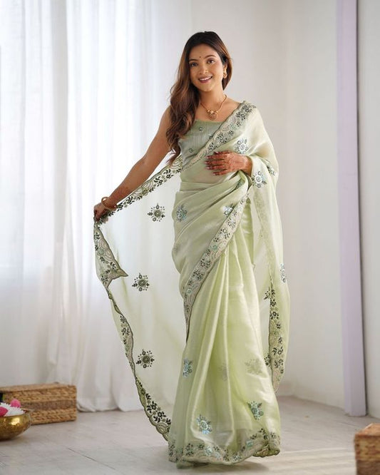 Pista Coding & Sequance Embroidery Work Burburry Saree