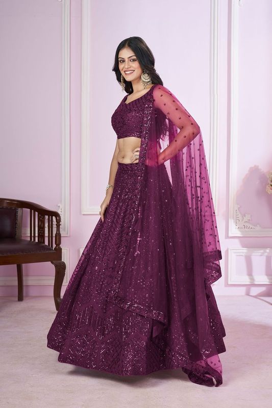 Purple Women's Soft Net Embroidery Lehenga Choli