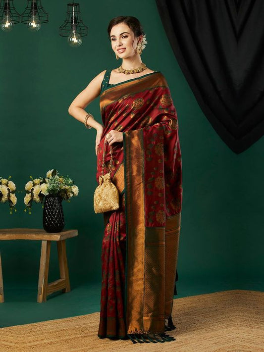 Maroon Wevon Jari Designer Banarasi Silk Saree